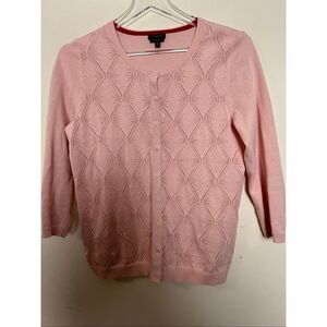 Talbots Petites Pink Pima Cotton Pointelle Cardigan Sweater MP Feminine Soft Cla